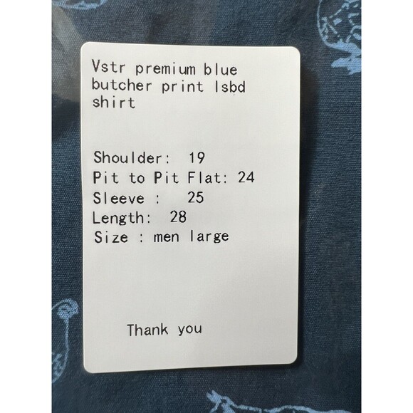 VSTR Premium Mens Blue Button Long Sleeve Shirt Butcher Print Large - Picture 12 of 12